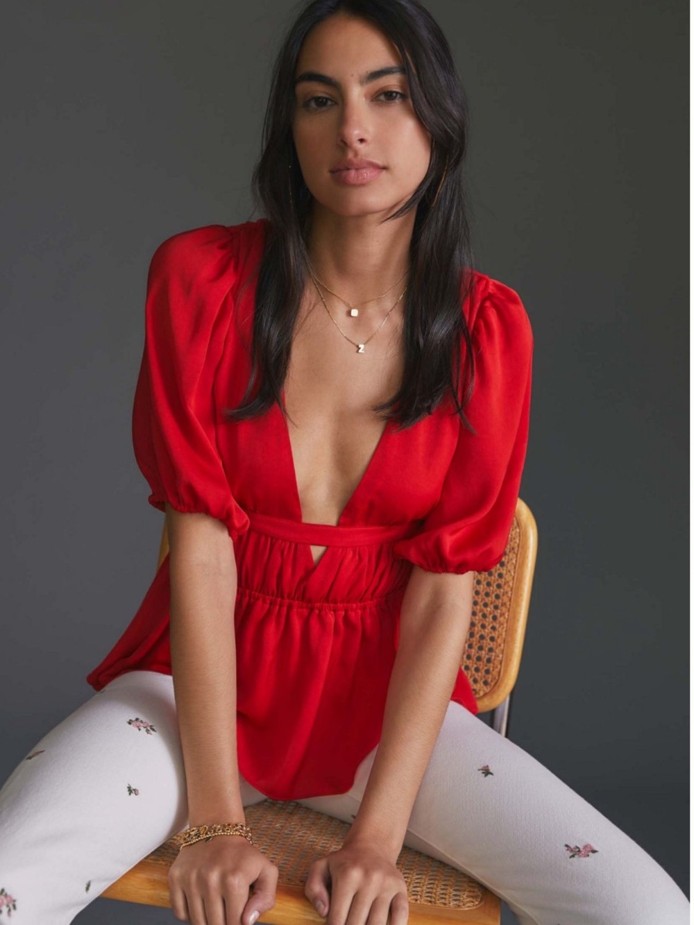 dolan Red Deep V Peasant Blouse
